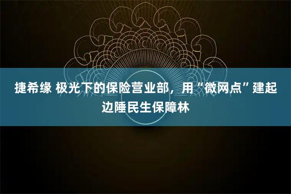 捷希缘 极光下的保险营业部，用“微网点”建起边陲民生保障林