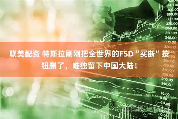 联美配资 特斯拉刚刚把全世界的FSD“买断”按钮删了，唯独留下中国大陆！